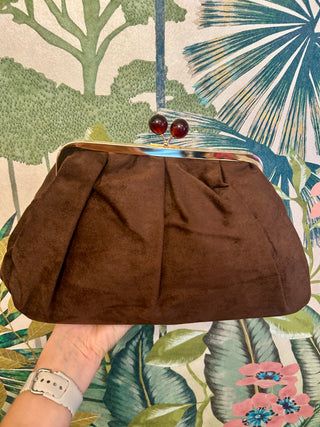 Aura Brown Suede Clutch