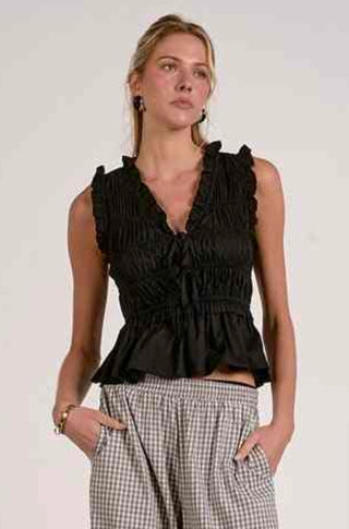Black Smocked Peplum Top