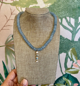 Baby Blue Beaded Fish Necklace