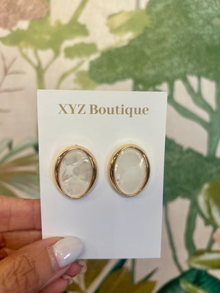 Ivory & Gold Oval Earrings