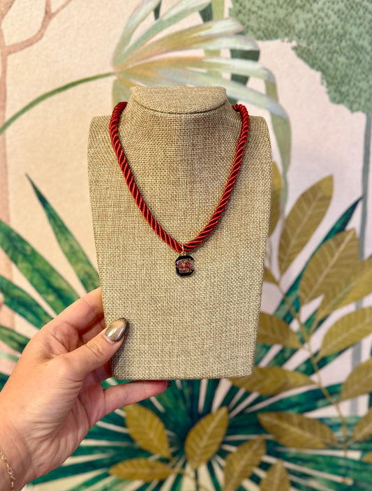 Garnet Cord Gamecock Pendant Necklace