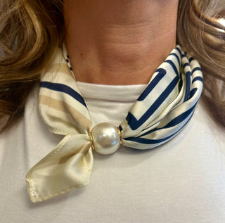 Navy & Taupe Pearl Scarf Necklace