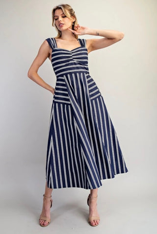 Navy Stiped Midi Dress