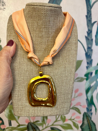 Orange Stripe Gold Square Scarf Necklace