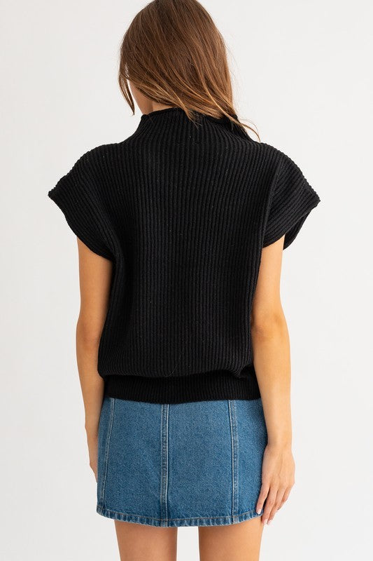 Mock Neck Cap Sleeve Sweater