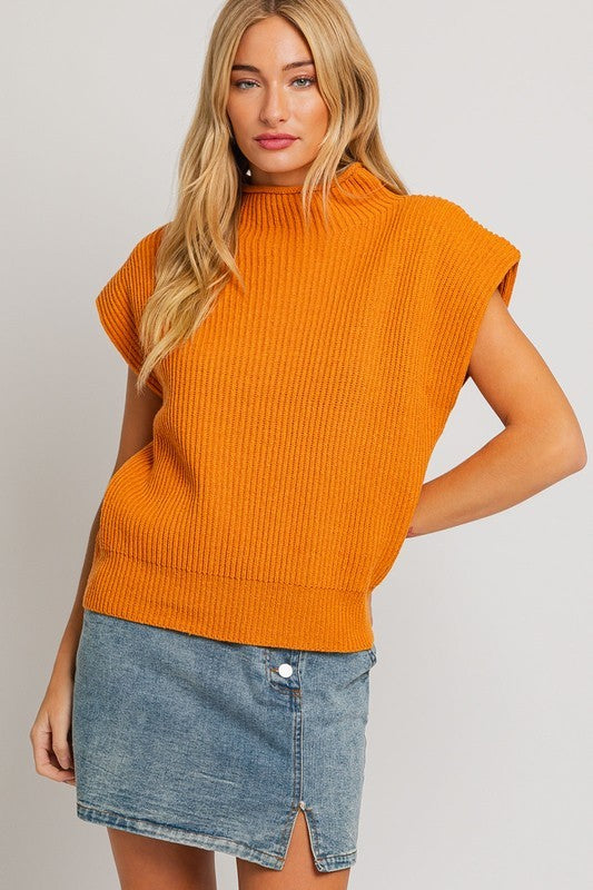 Mock Neck Cap Sleeve Sweater