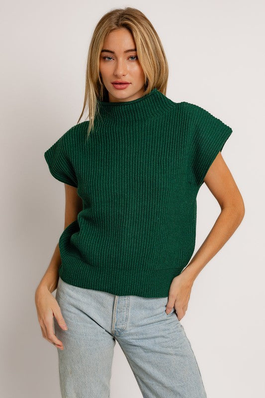 Mock Neck Cap Sleeve Sweater