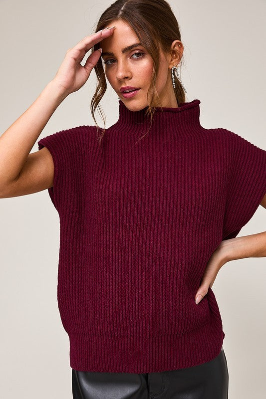 Mock Neck Cap Sleeve Sweater