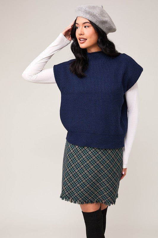 Mock Neck Cap Sleeve Sweater