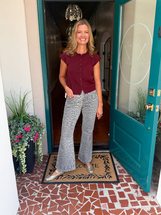 Mid Rise Grey Leopard Jeans