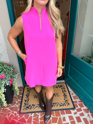 Stand Collar V Neck Dress