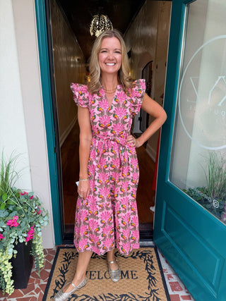 Sita Peacock Ruffle Midi Dress