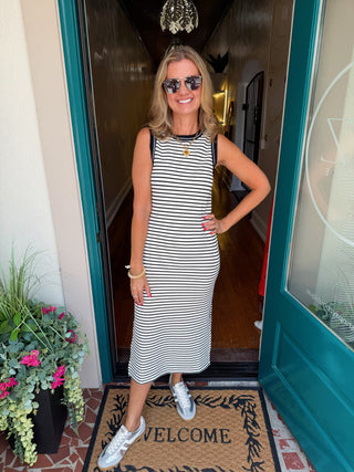 Stripe Contrast Time Sleeveless Knit Dress