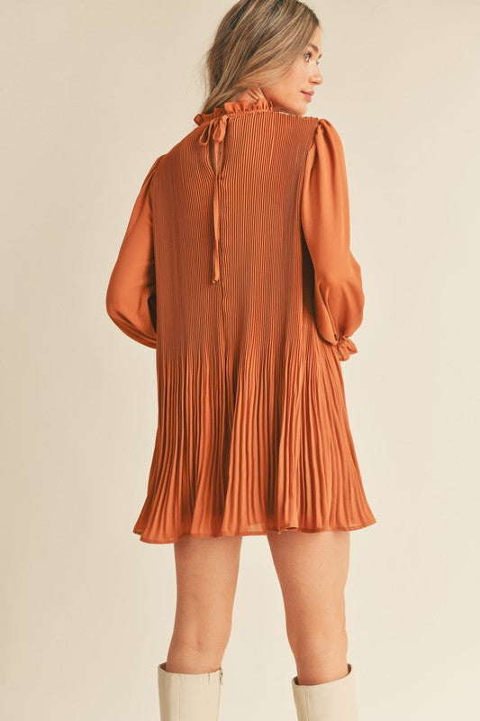 Honey Ginger Pleated High Neck Dress