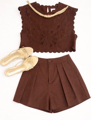 Chocolate Embroidered Shorts Set