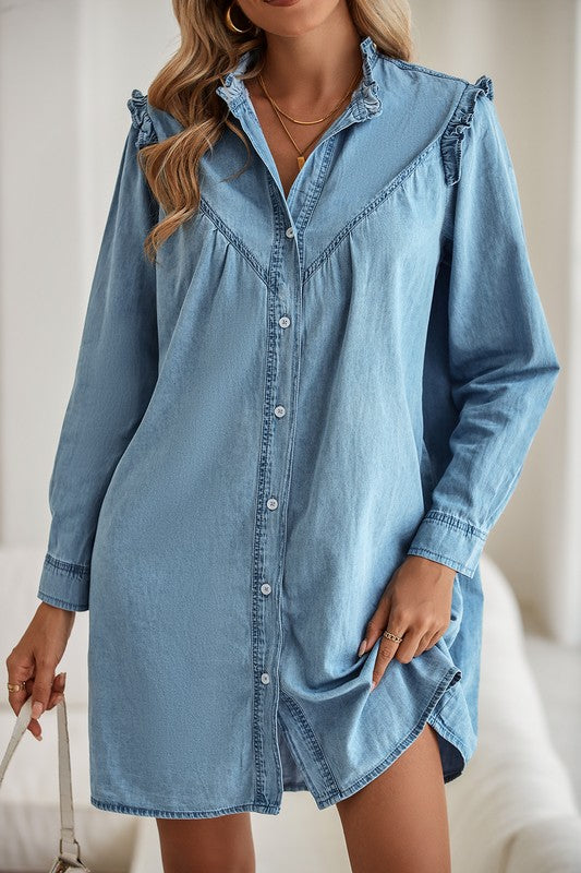 Frilled Denim Dress