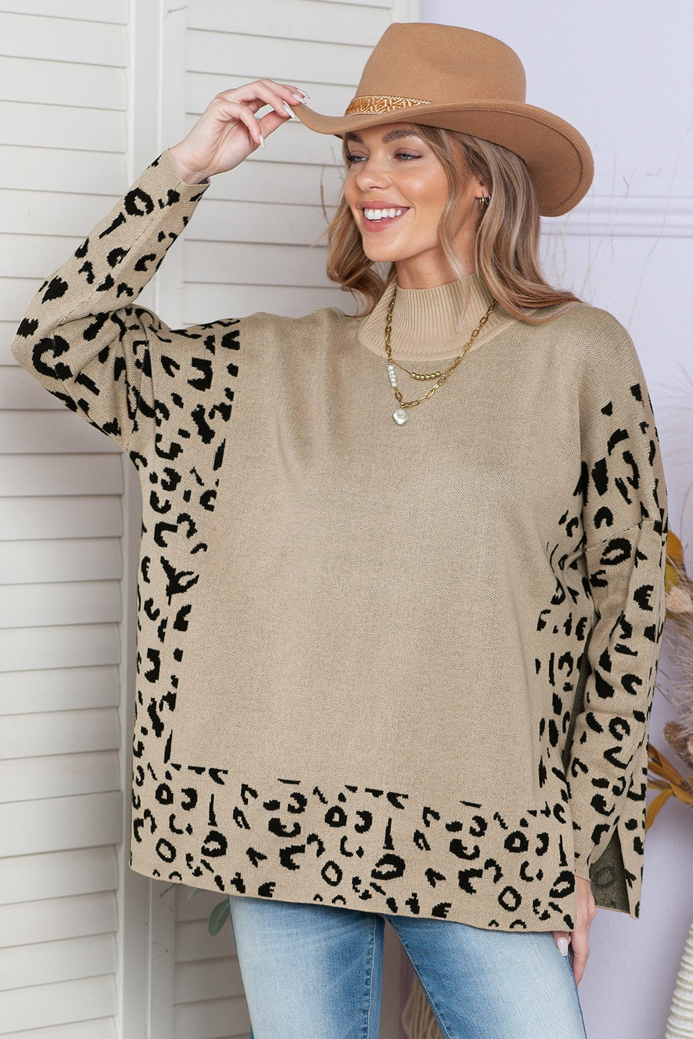 Leopard Trim Tunic Sweater PREORDER 9/15