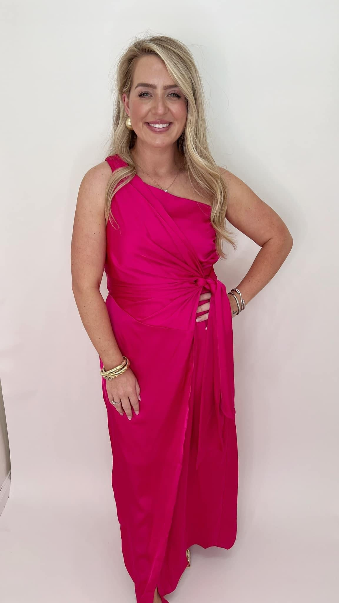 One Shoulder Magenta Dress