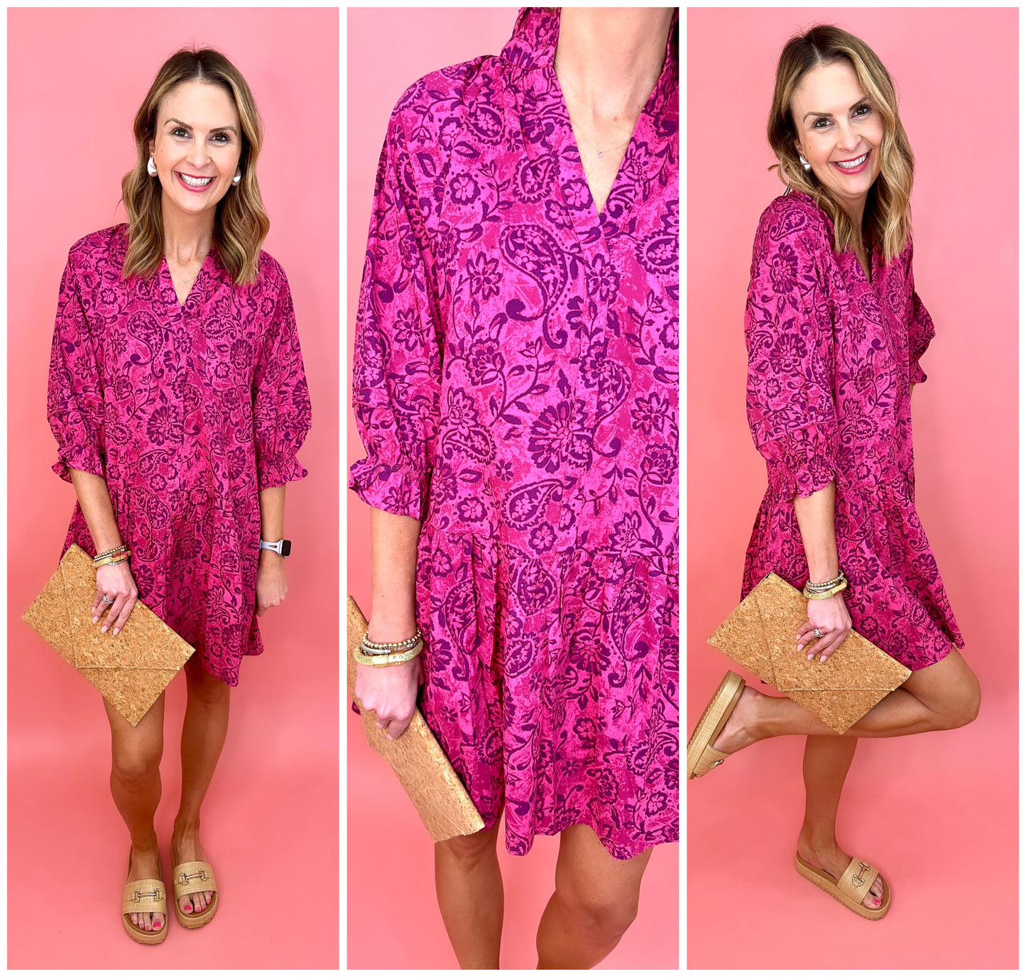 Magenta Paisley Print Dress