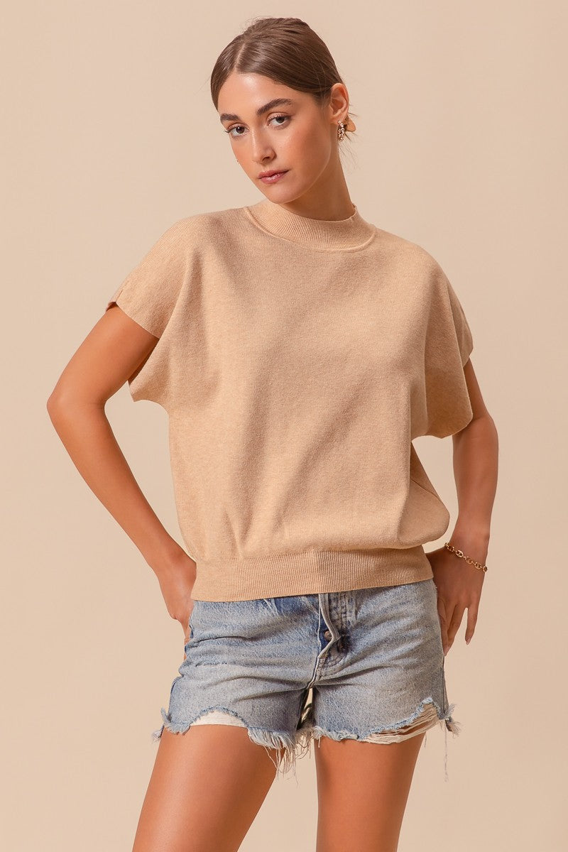 Taupe Drop Shoulder Pullover Knit Top