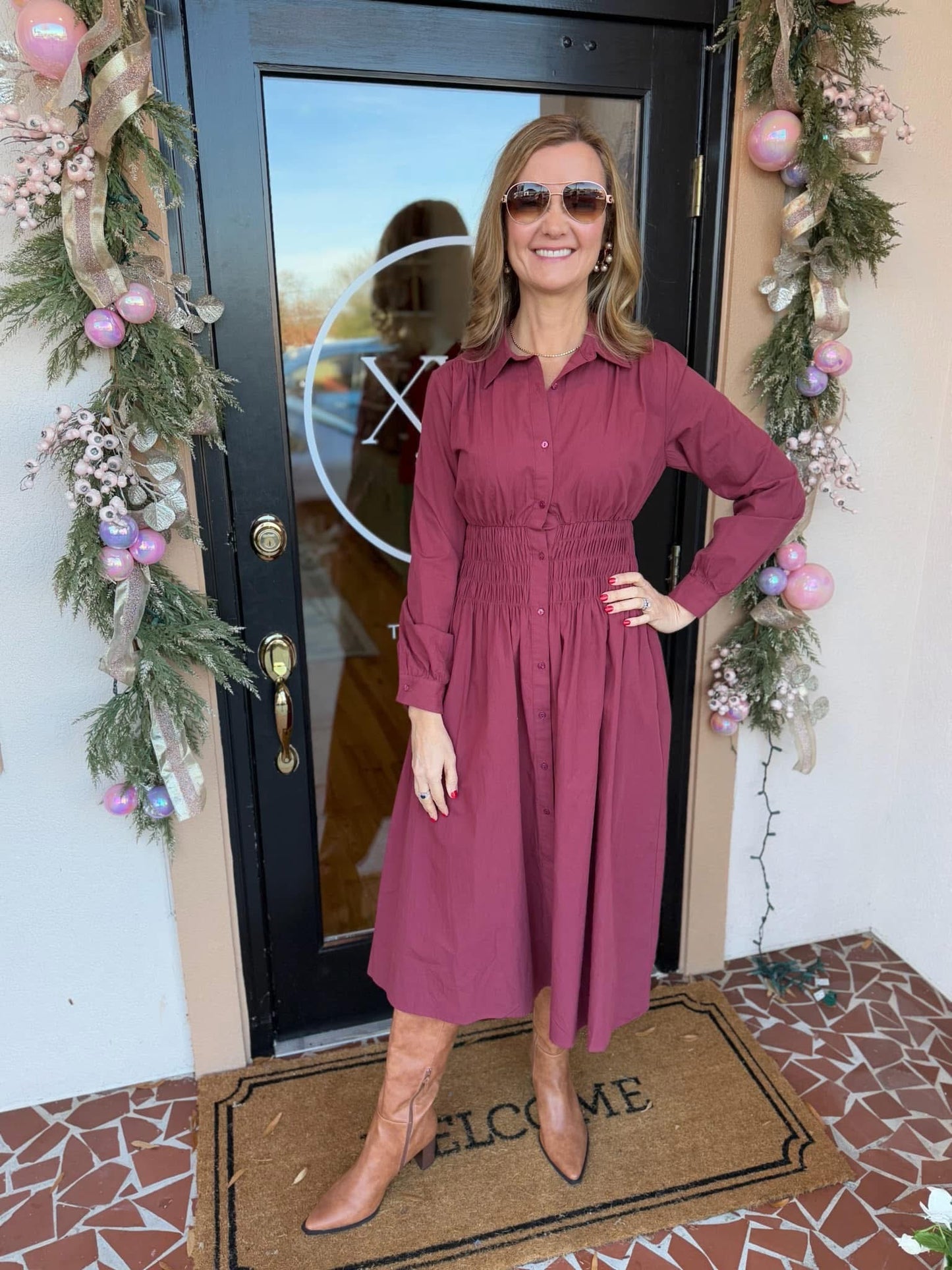 Plum Midi Shirt Dress