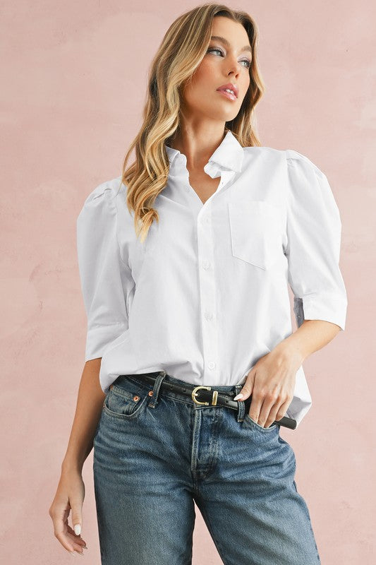 Solid White Button Down Top