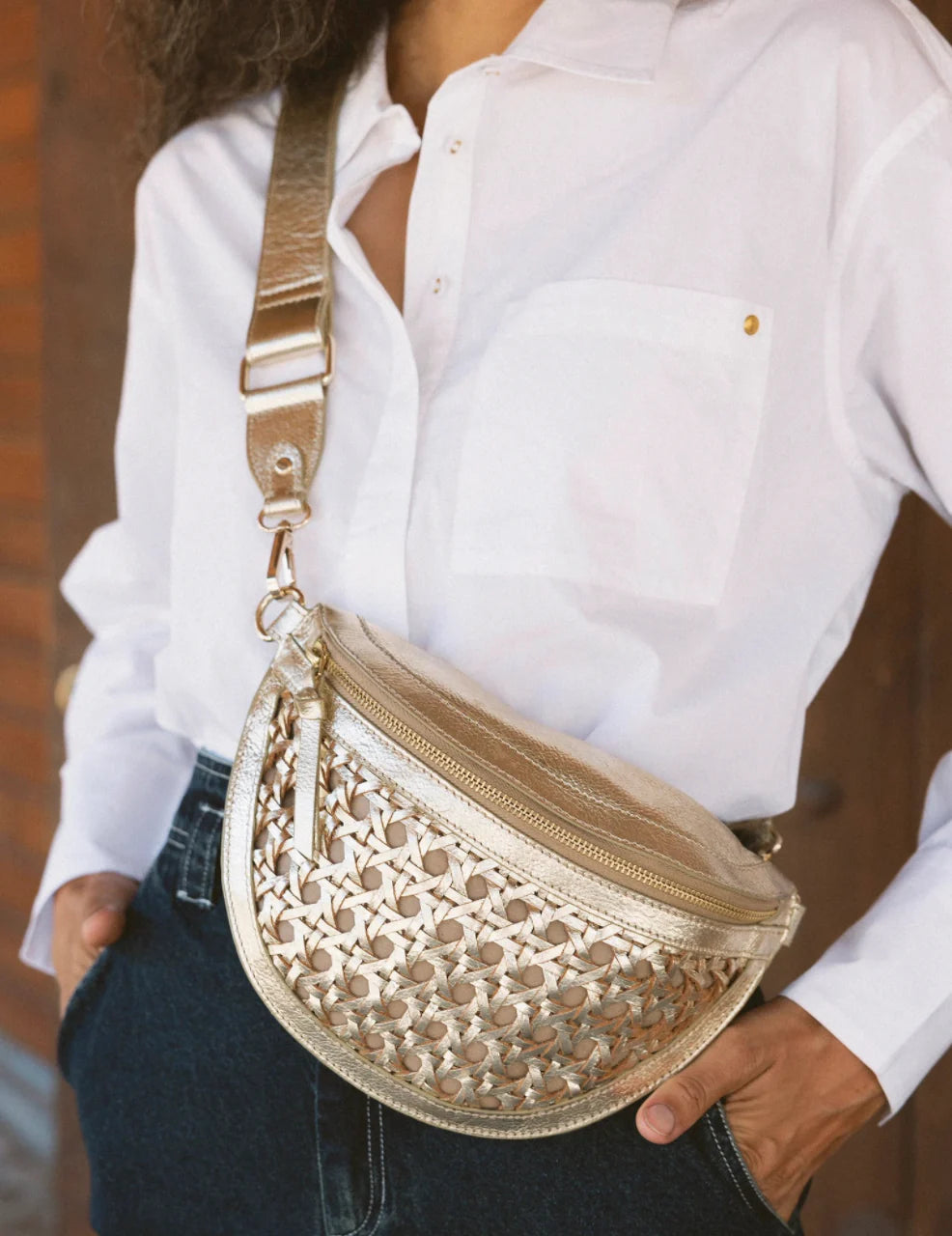 Gold Doris Weave Fanny Pack- Cleobella