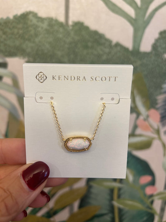 Elisa Gold Short Pendant Necklace Carnation White Opal-Kendra Scott