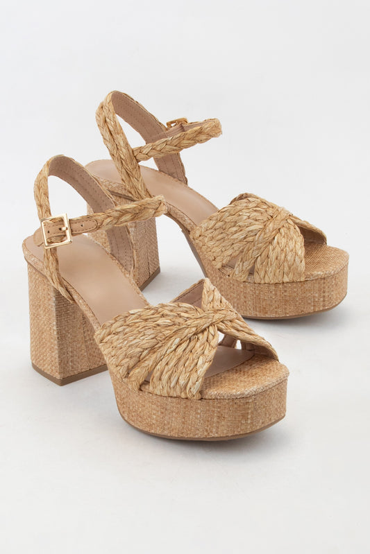 Teacup Raffia Peep-toe Block Heel