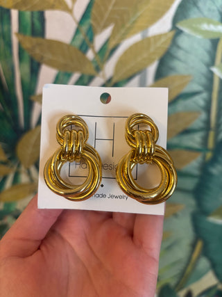 Triple Knot Gold Link Earrings
