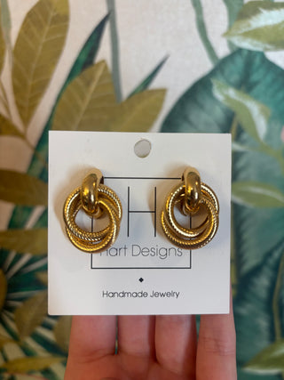 Double Rope Textured Gold Earrings