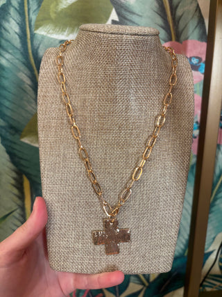 Rose Gold Textured Cross Necklace