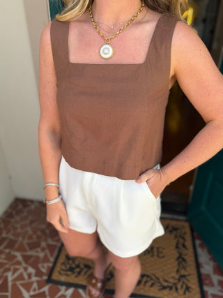 Square Neck Linen Top