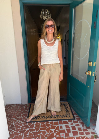 Taupe Crinkle Wide Leg Pants