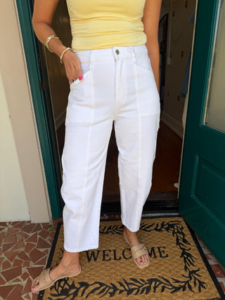Optic White High Rise Barrel Jeans