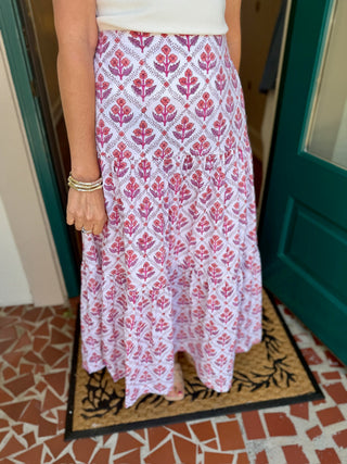 REORDER 4/27 White & Pink Block Print Tiered Skirt