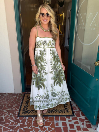 Green Floral Spaghetti Strap Maxi