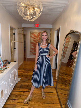 Navy Stiped Midi Dress