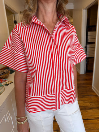 Collared Striped Button Down Top