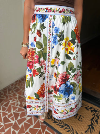 Floral Border Print Midi Skirt