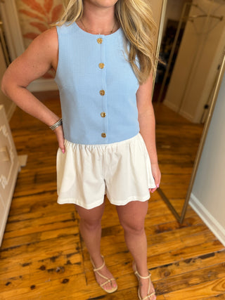 Blue Button Down Vest Top