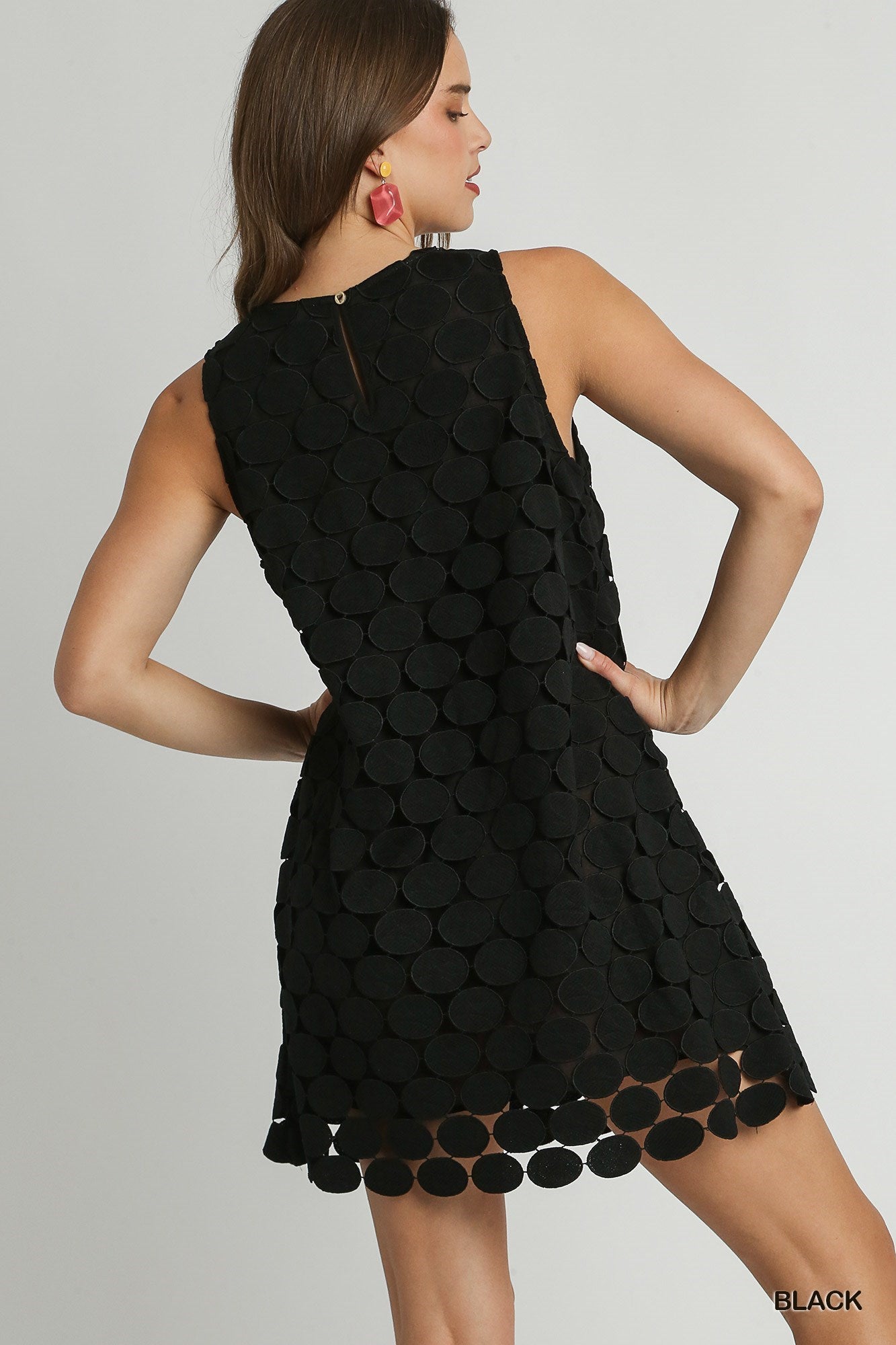 Polka Dot Lace Shift Dress - Black