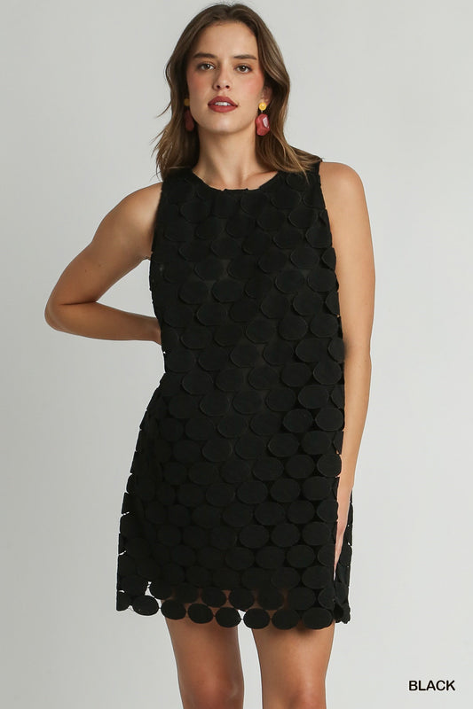 Polka Dot Lace Shift Dress - Black