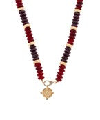 Burgundy & Gold Medallion Charm Necklace