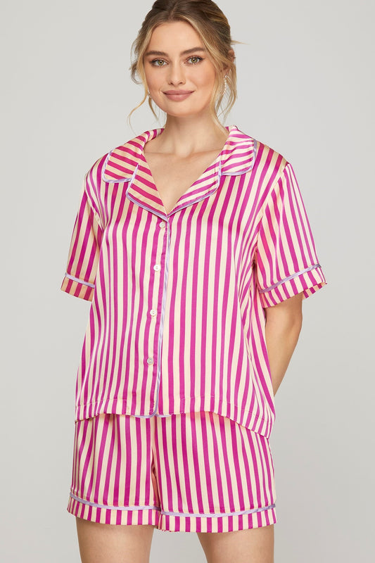 Pink Stripe Pajama Shorts Set