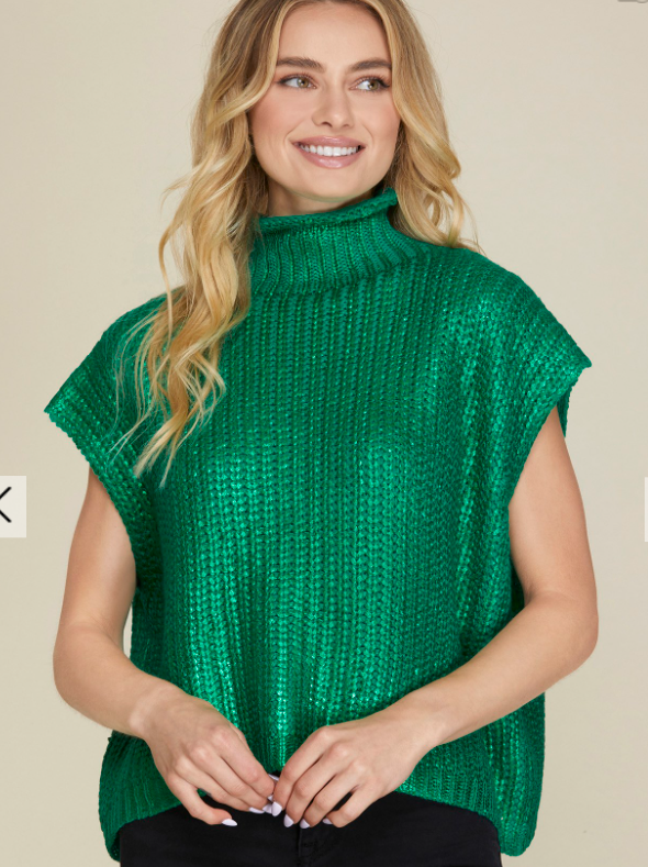 Metallic Green Cap Sleeve Sweater