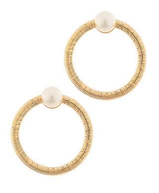 Pearl Accent Omega Chain Circle Earrings