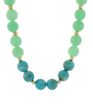 Mint + Blue Beaded Ball Necklace