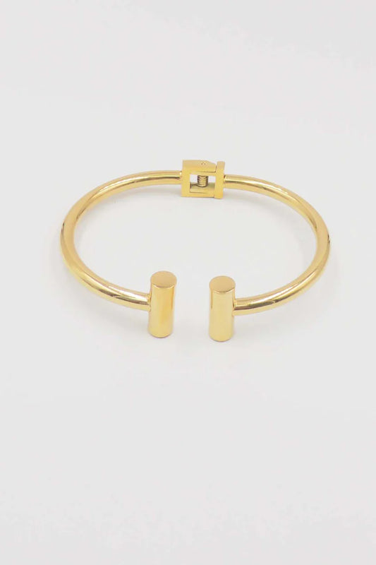 Waterproof Stainless Steel Gold Rounded T Hinged Bracelet
