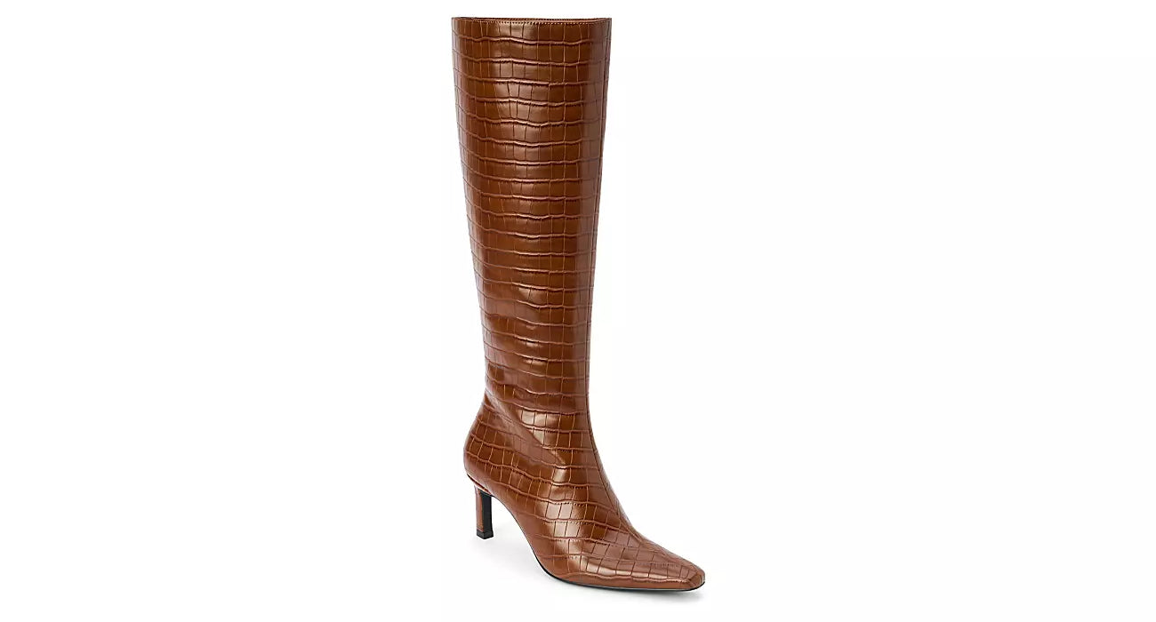 Robbie Cognac Croc Heeled Boot